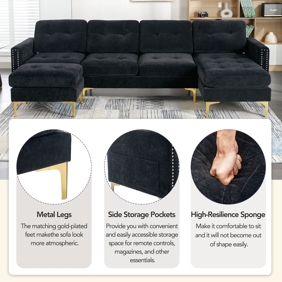 110" L-Shape Convertible Sectional Sofa Couch with Movable Ottoman for Living Room, Apartment, Office