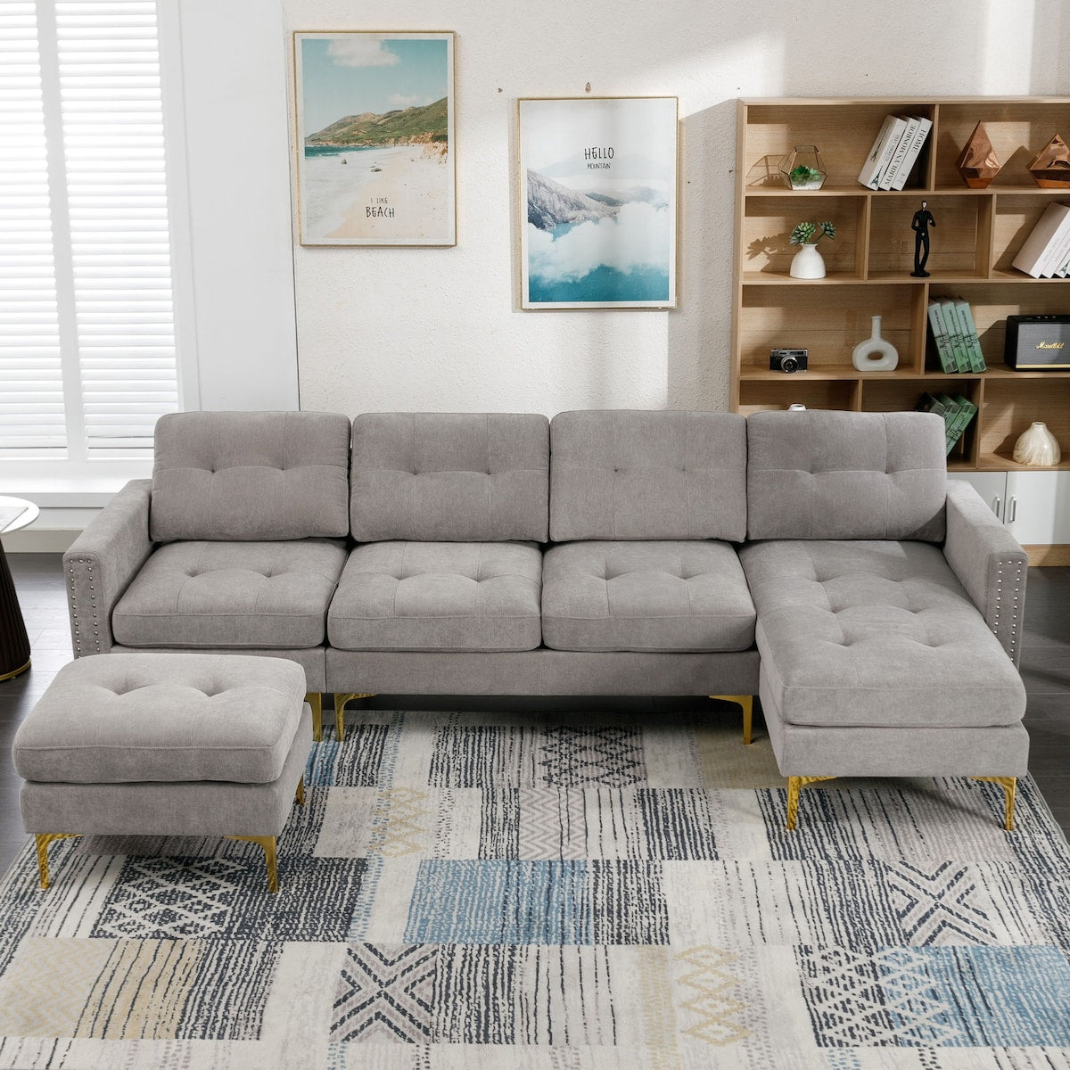 110" L-Shape Convertible Sectional Sofa Couch with Movable Ottoman for Living Room, Apartment, Office