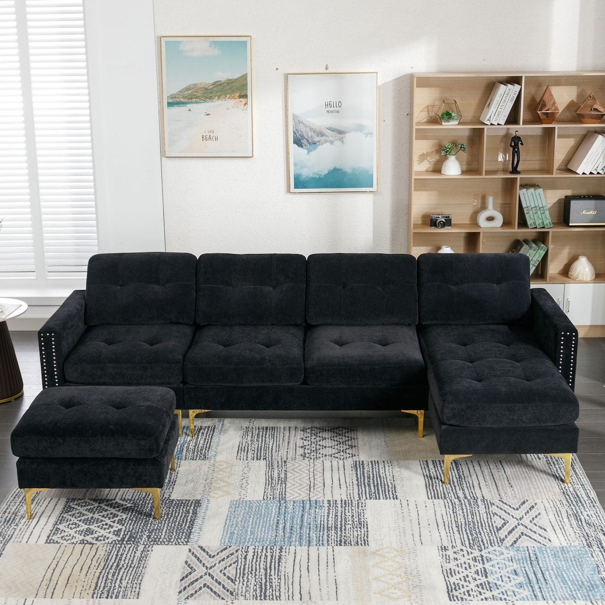 110" L-Shape Convertible Sectional Sofa Couch with Movable Ottoman for Living Room, Apartment, Office