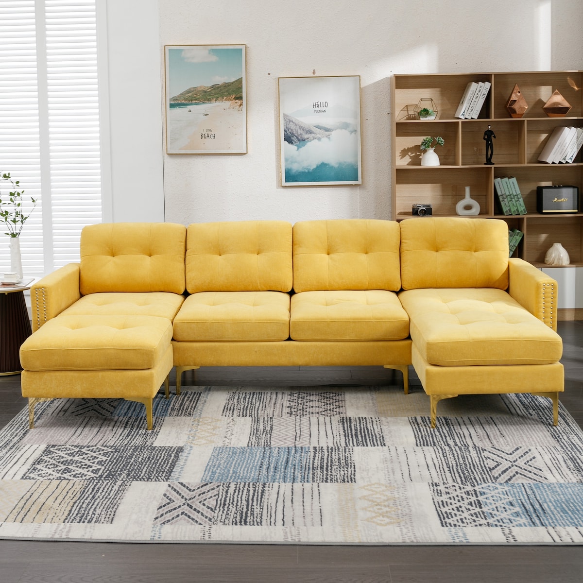 110" L-Shape Convertible Sectional Sofa Couch with Ottoman and Chaise