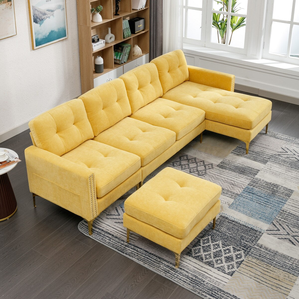 110" L-Shape Convertible Sectional Sofa Couch with Ottoman and Chaise