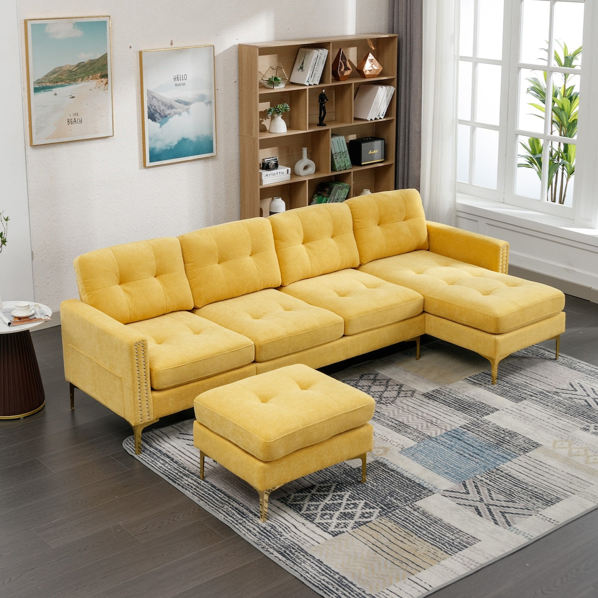 110" L-Shape Convertible Sectional Sofa Couch with Ottoman and Chaise