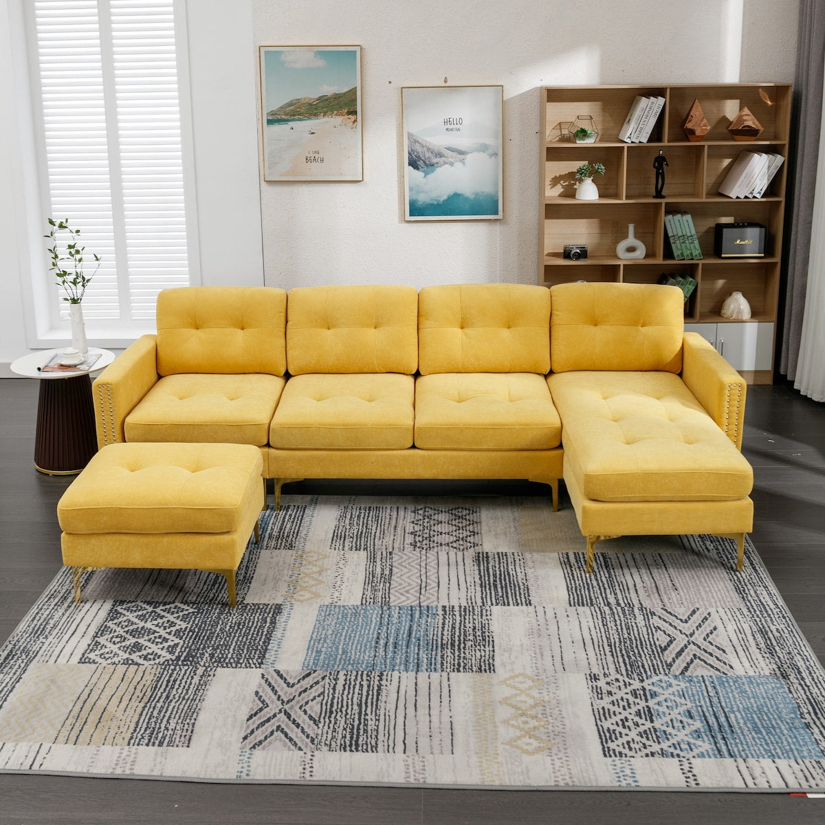 110" L-Shape Convertible Sectional Sofa Couch with Ottoman and Chaise