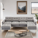 110" Simplicity L-Shaped Convertible Sectional Sofa Couch With Movable Ottoman,Convenient Storage Pockets For More Scenes