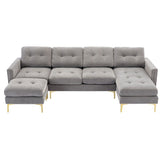 110" Simplicity L-Shaped Convertible Sectional Sofa Couch With Movable Ottoman,Convenient Storage Pockets For More Scenes