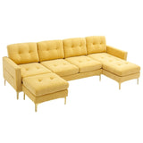 110" Simplicity L-Shaped Convertible Sectional Sofa Couch With Movable Ottoman,Convenient Storage Pockets For More Scenes