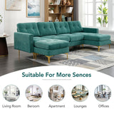 110" Simplicity L-Shaped Convertible Sectional Sofa Couch With Movable Ottoman,Convenient Storage Pockets For More Scenes