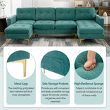 110" Simplicity L-Shaped Convertible Sectional Sofa Couch With Movable Ottoman,Convenient Storage Pockets For More Scenes