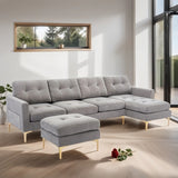 110" Simplicity L-Shaped Convertible Sectional Sofa Couch With Movable Ottoman,Convenient Storage Pockets For More Scenes