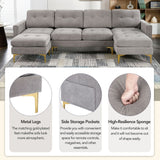 110" Simplicity L-Shaped Convertible Sectional Sofa Couch With Movable Ottoman,Convenient Storage Pockets For More Scenes
