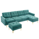 110" Simplicity L-Shaped Convertible Sectional Sofa Couch With Movable Ottoman,Convenient Storage Pockets For More Scenes