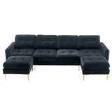 110" Simplicity L-Shaped Convertible Sectional Sofa Couch With Movable Ottoman,Convenient Storage Pockets For More Scenes