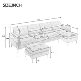 110" Simplicity L-Shaped Convertible Sectional Sofa Couch With Movable Ottoman,Convenient Storage Pockets For More Scenes