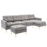 110" Simplicity L-Shaped Convertible Sectional Sofa Couch With Movable Ottoman,Convenient Storage Pockets For More Scenes