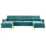 110" Simplicity L-Shaped Convertible Sectional Sofa Couch With Movable Ottoman,Convenient Storage Pockets For More Scenes