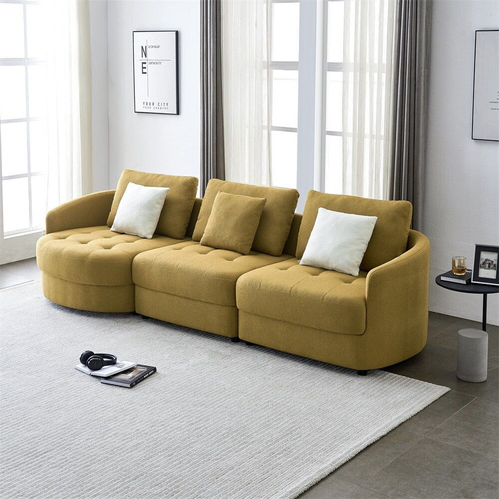 113" Modern Teddy Fabric L-shape Left Couch with Support Pillow