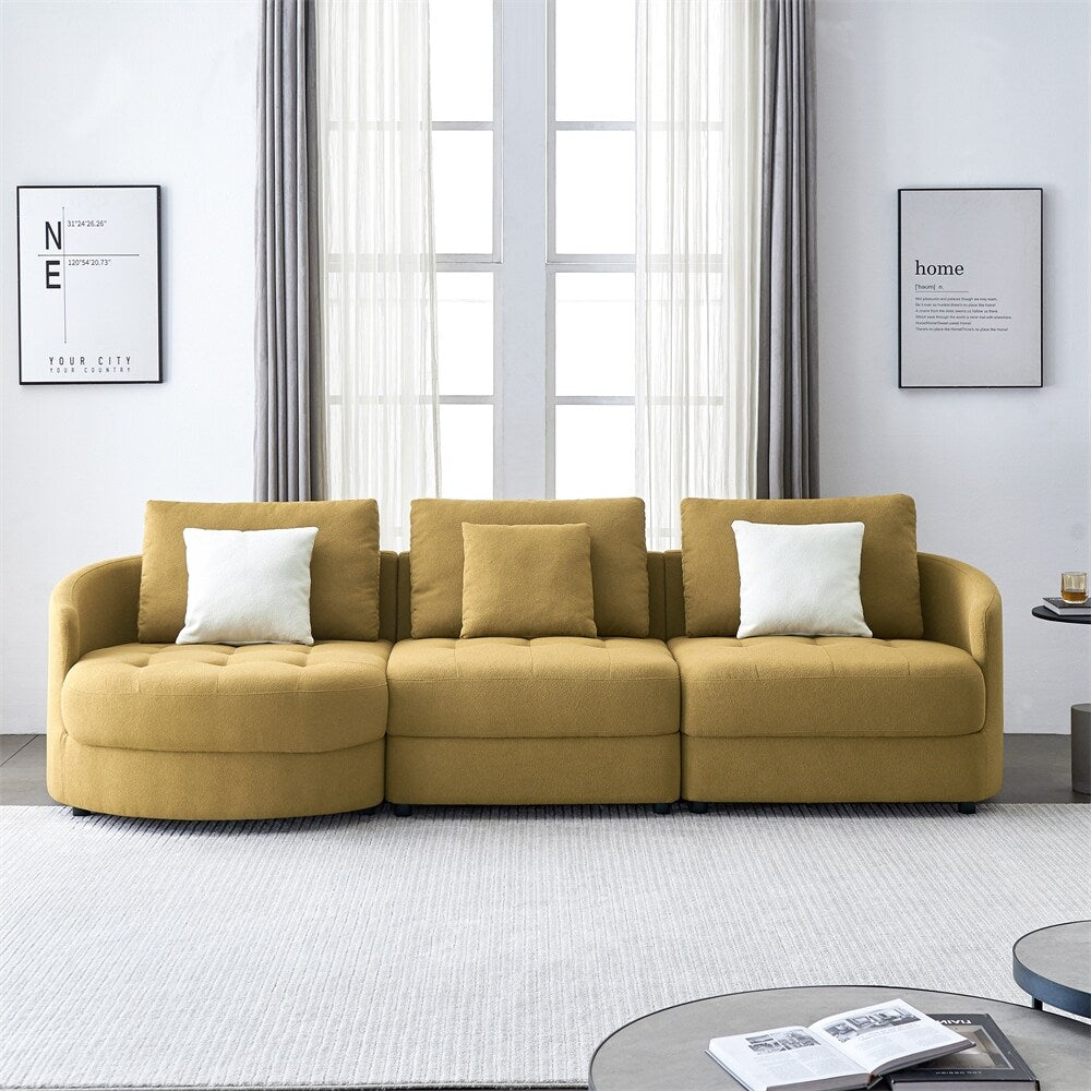 113" Modern Teddy Fabric L-shape Left Couch with Support Pillow