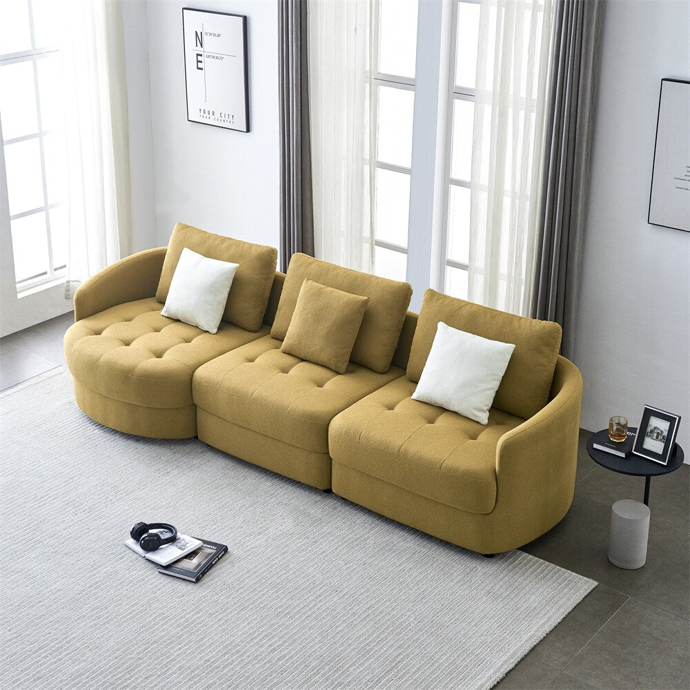 113" Modern Teddy Fabric L-shape Left Couch with Support Pillow