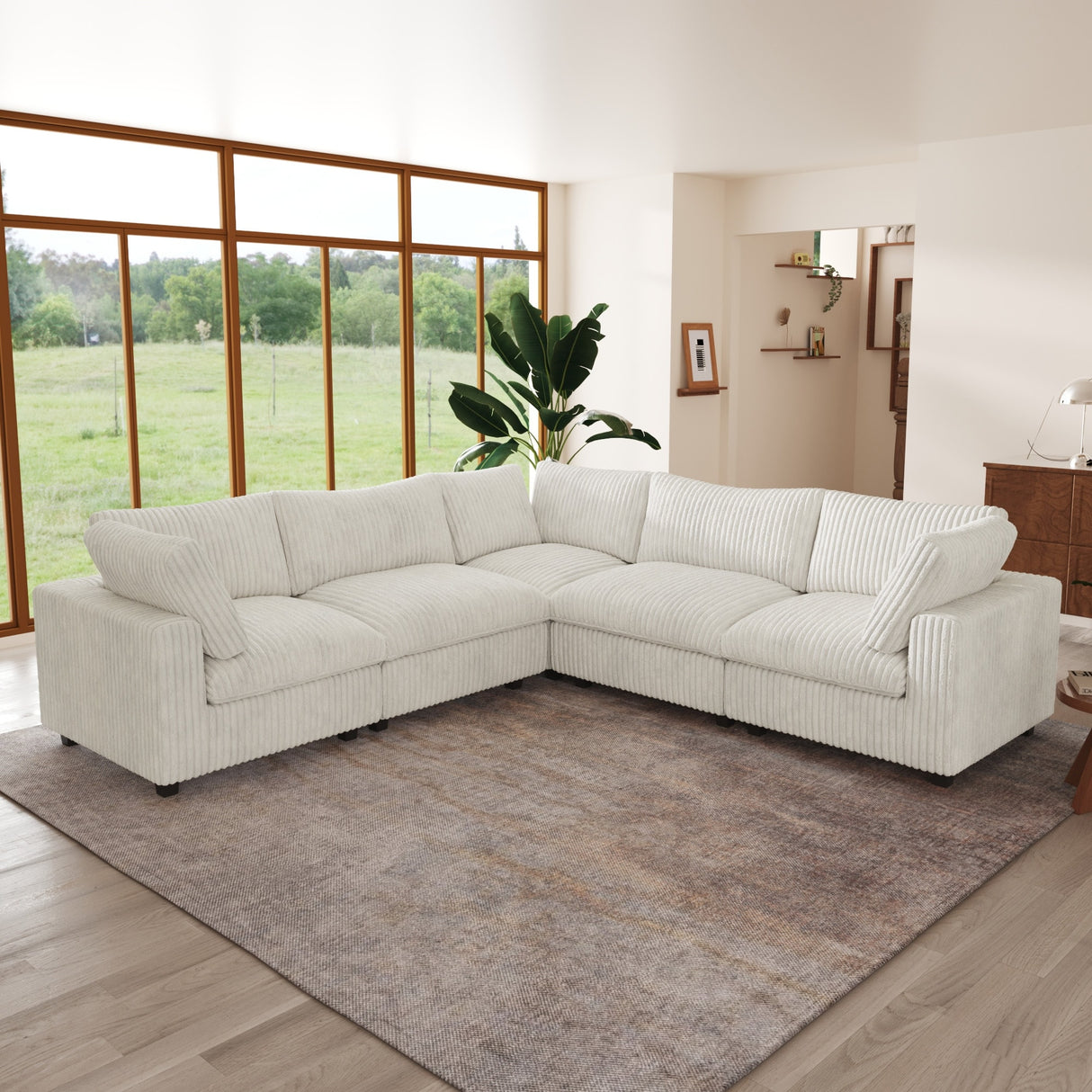 118'' Large Cloud Plush Corner Sectional Sofa Couch with Ottoman for Living Room Set