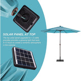 11FT 40 LED Lights Umbrella with Crank,Garden Pool Solar Powered Parasol,No Tilt