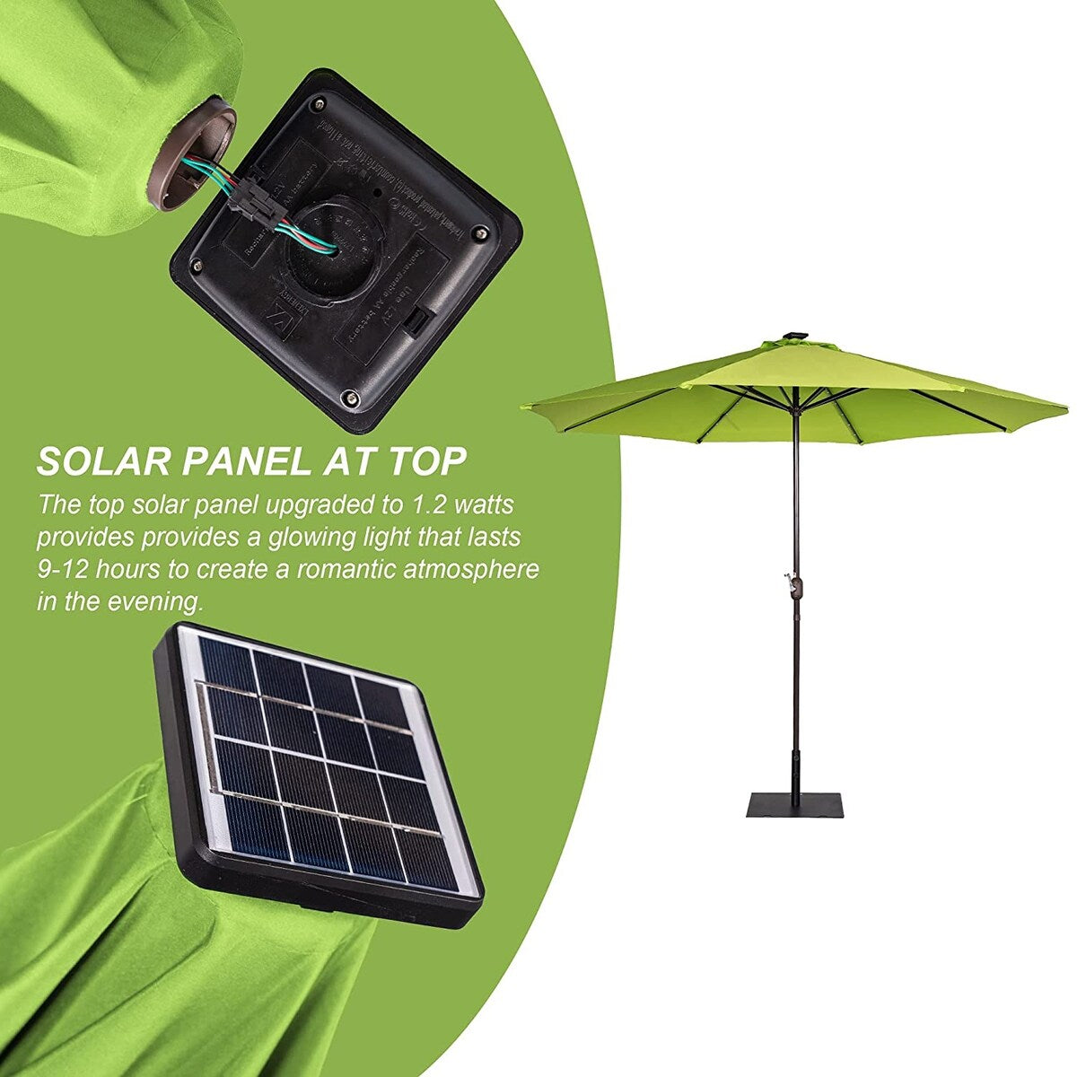 11FT 40 LED Lights Umbrella with Crank,Garden Pool Solar Powered Parasol,No Tilt