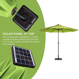 11FT 40 LED Lights Umbrella with Crank,Garden Pool Solar Powered Parasol,No Tilt