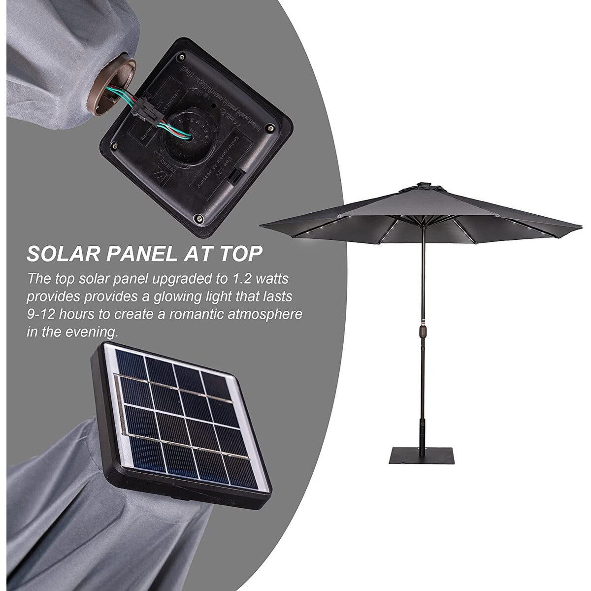 11FT 40 LED Lights Umbrella with Crank,Garden Pool Solar Powered Parasol,No Tilt