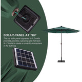 11FT 40 LED Lights Umbrella with Crank,Garden Pool Solar Powered Parasol,No Tilt