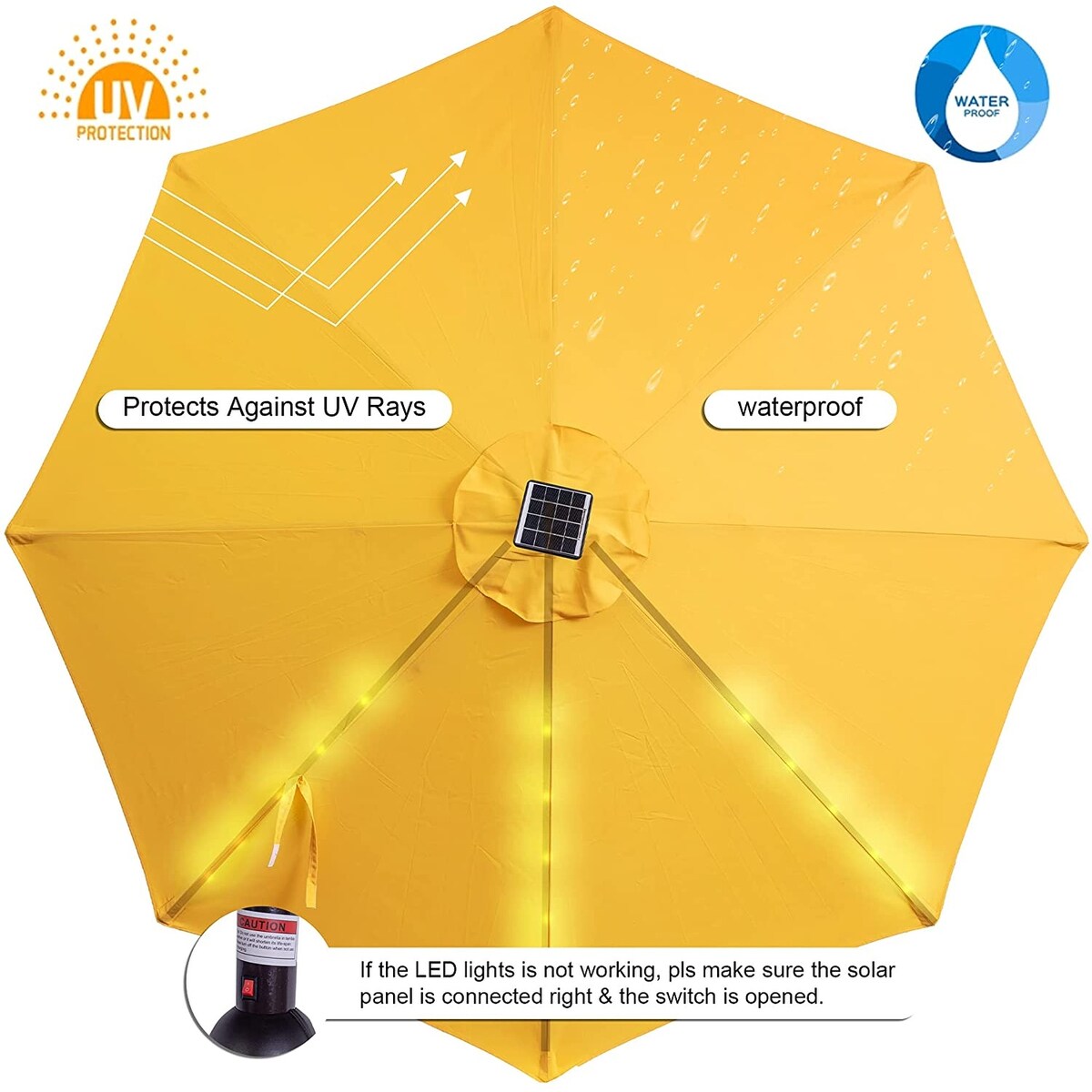 11FT 40 LED Lights Umbrella with Crank,Garden Pool Solar Powered Parasol,No Tilt