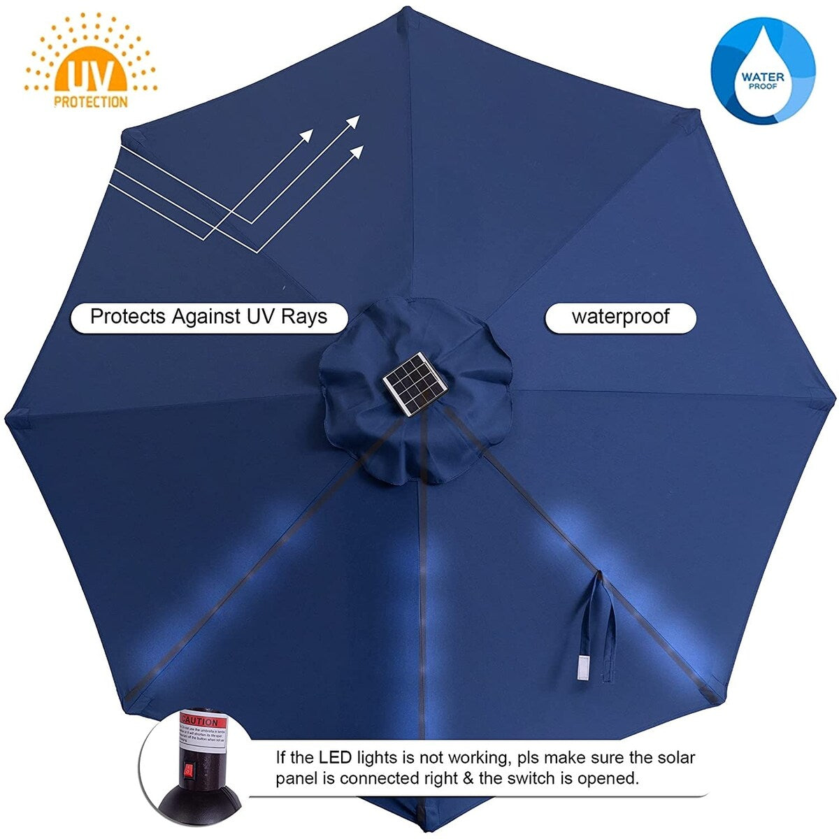 11FT 40 LED Lights Umbrella with Crank,Garden Pool Solar Powered Parasol,No Tilt