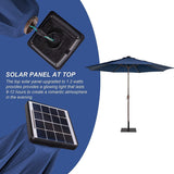 11FT 40 LED Lights Umbrella with Crank,Garden Pool Solar Powered Parasol,No Tilt