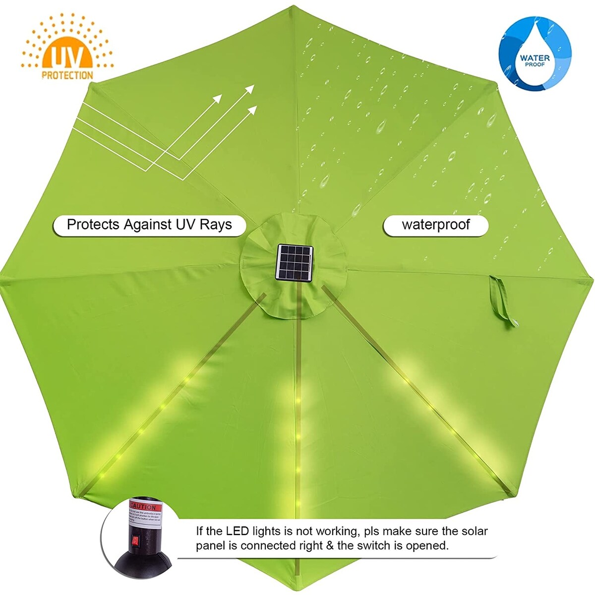 11FT 40 LED Lights Umbrella with Crank,Garden Pool Solar Powered Parasol,No Tilt