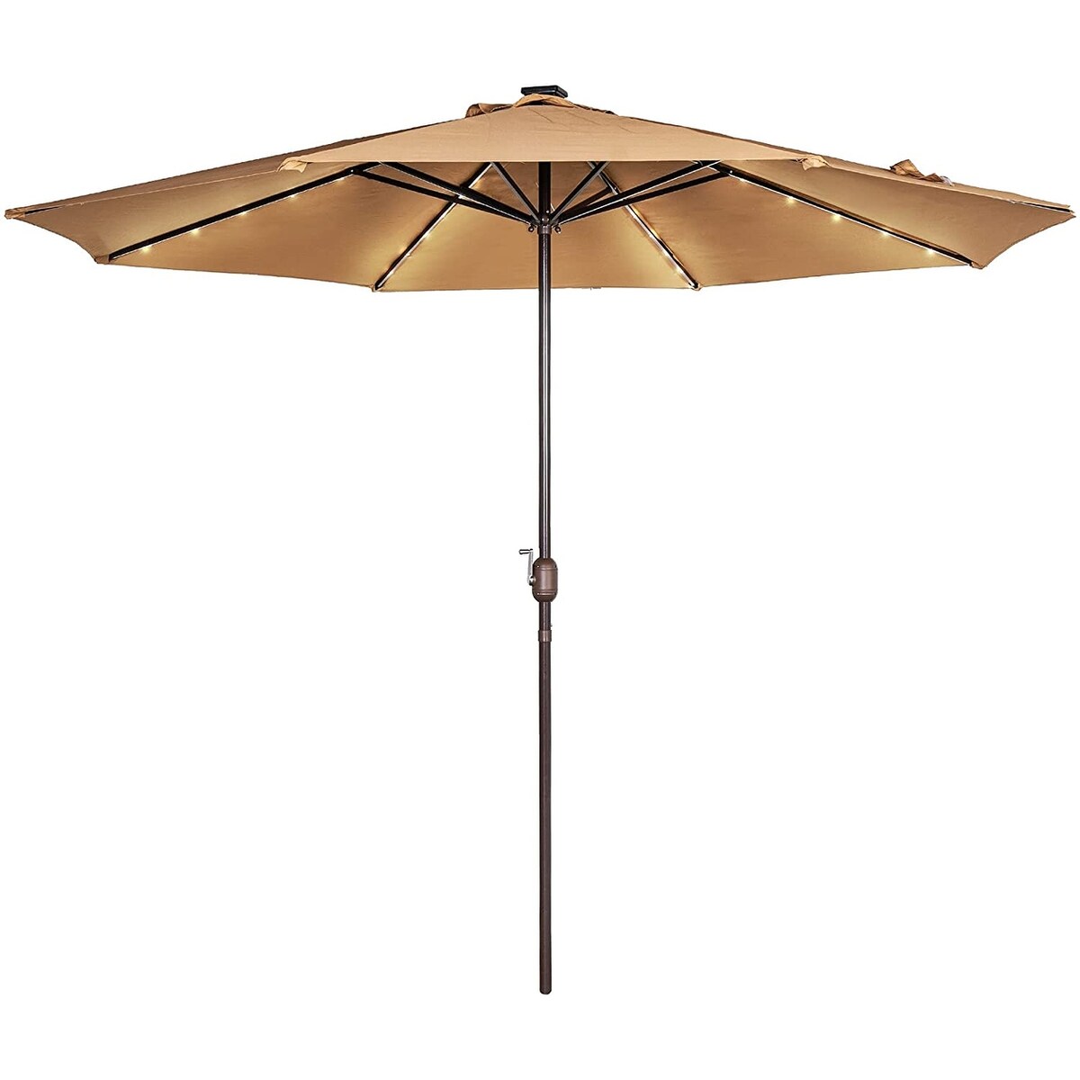 11FT 40 LED Lights Umbrella with Crank,Garden Pool Solar Powered Parasol,No Tilt