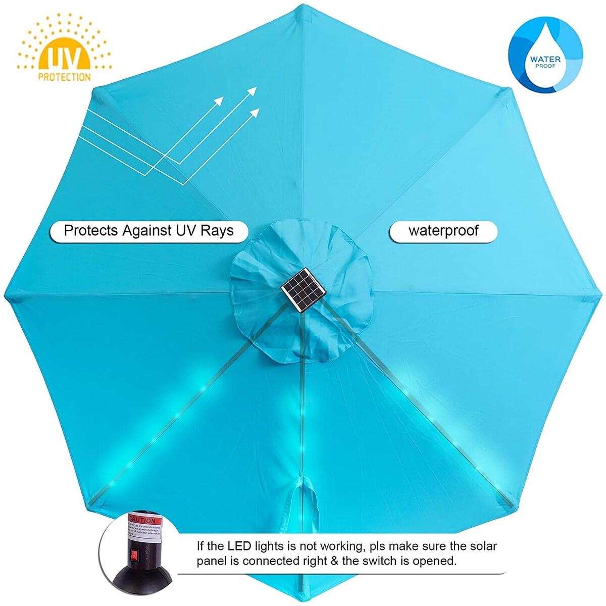 11FT 40 LED Lights Umbrella with Crank,Garden Pool Solar Powered Parasol,No Tilt