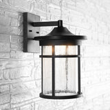 11" Outdoor Wall Lantern Metal Integrated Sconce, Black by JONATHAN Y