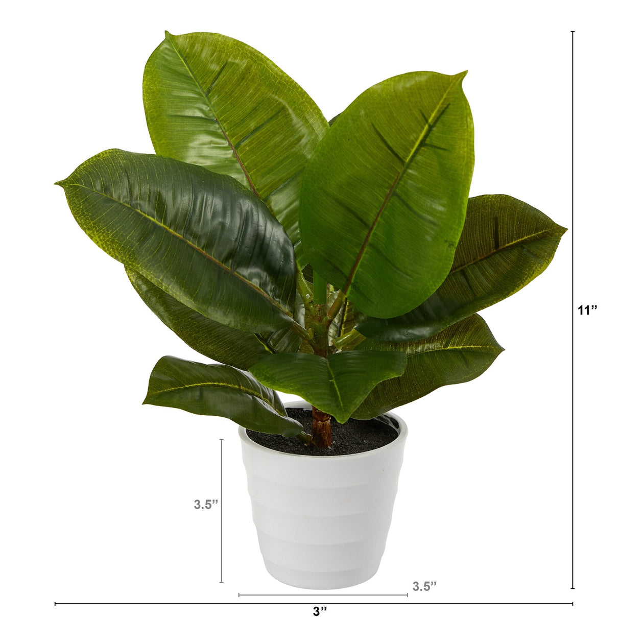 11" Rubber Leaf Artificial Plant in White Planter (Real Touch) - 3.25"