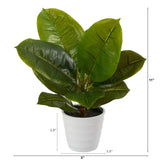 11" Rubber Leaf Artificial Plant in White Planter (Real Touch) - 3.25"
