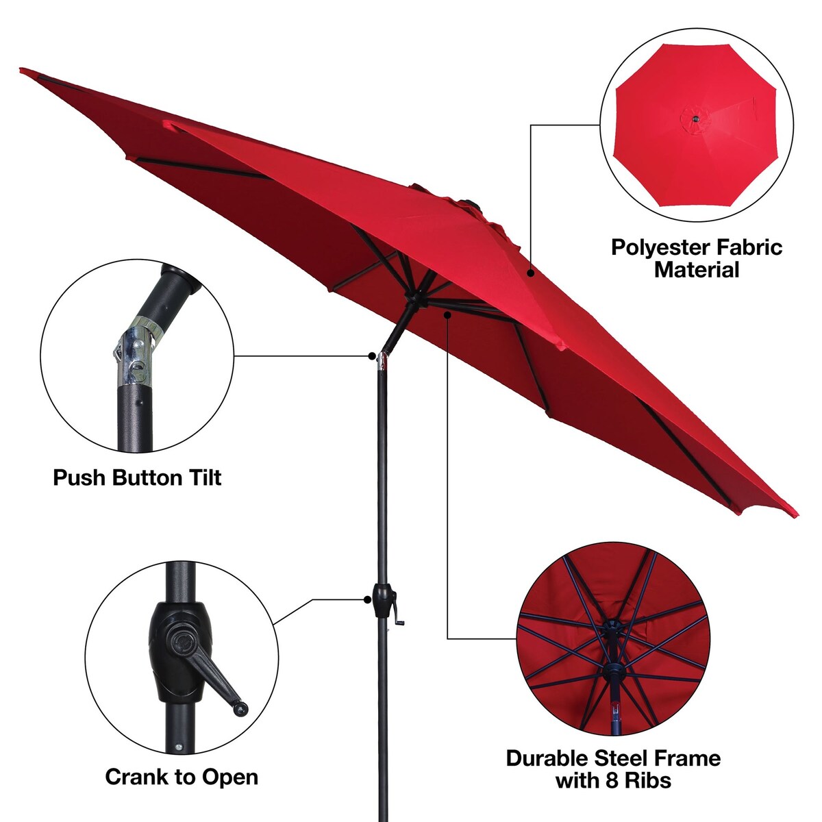 11ft Really Red Round Outdoor Tilting Market Umbrella