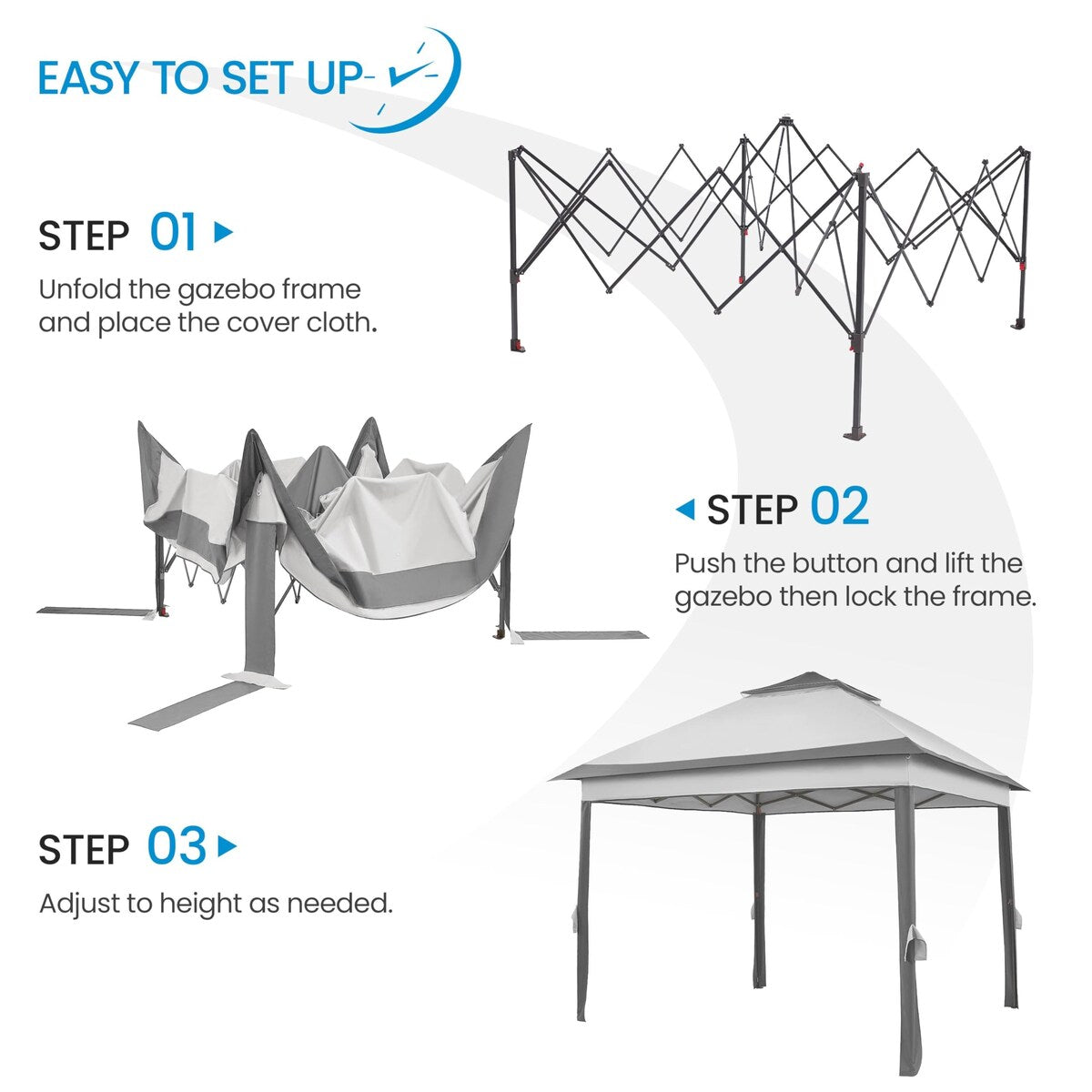 11x11 Pop Up Gazebo Canopy Shelter, Instant Patio Gazebo Sun Shade Canopy Tent with 4 Sandbags, 2 Tiers Roof Mesh Netting