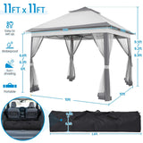 11x11 Pop Up Gazebo Canopy Shelter, Instant Patio Gazebo Sun Shade Canopy Tent with 4 Sandbags, 2 Tiers Roof Mesh Netting