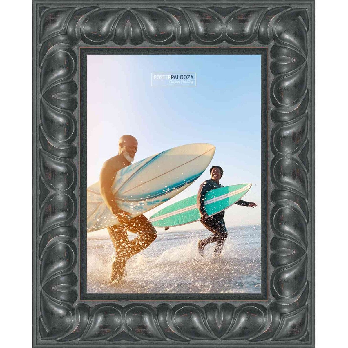 11x20 Distressed/Aged Black Complete Wood Picture Frame with UV Acrylic, Foam Board Backing, & Hardware