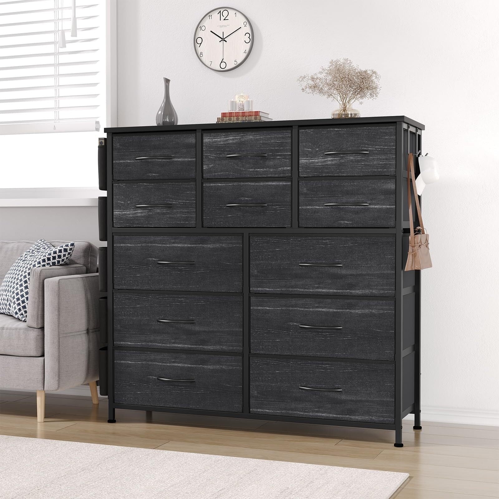 12 Drawer Dresser for Bedroom Tall Fabric Dresser with Side Pockets an Overstock