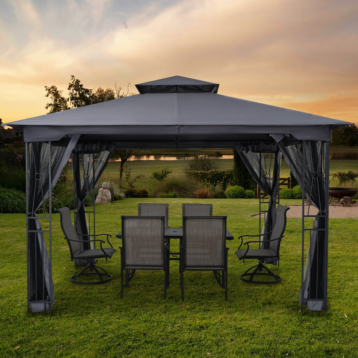 12 Ft. X 10 Ft. Soft Double Roof Patio Gazebo With Mosquito Net