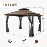 12 Ft. X 10 Ft. Soft Double Roof Patio Gazebo With Mosquito Net