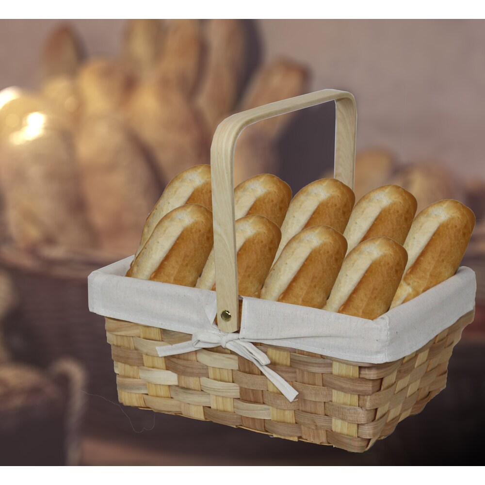 12 Inch Rectangular Woodchip Picnic Basket Lined with White Fabric