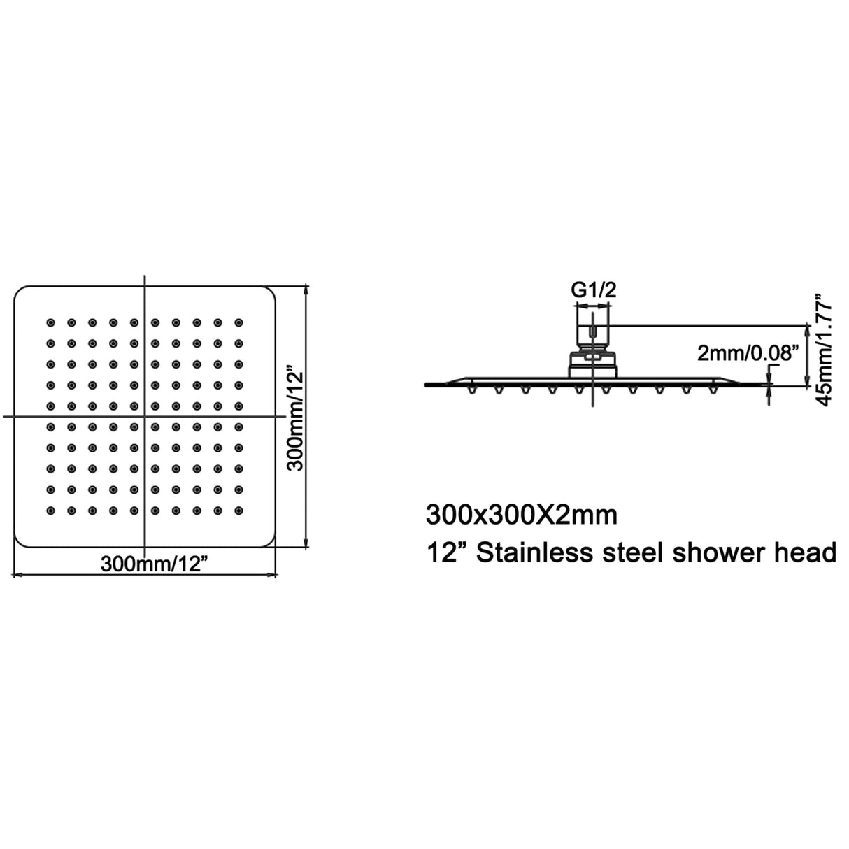 Super-thin 12'' Rotatable High Pressure Rain Shower Head with Self-Cleaning and Aerating Technology in Black / Gold