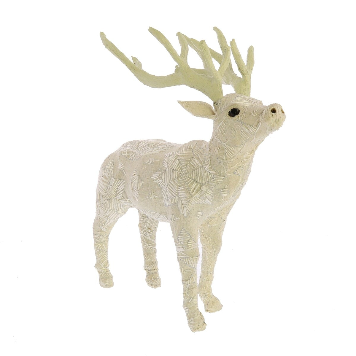 12 Inches Fabric Stag Figurine with Elegant Embroidery, White
