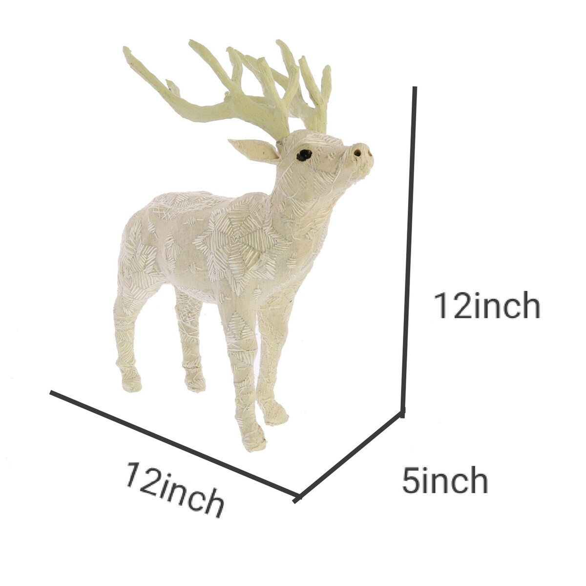 12 Inches Fabric Stag Figurine with Elegant Embroidery, White