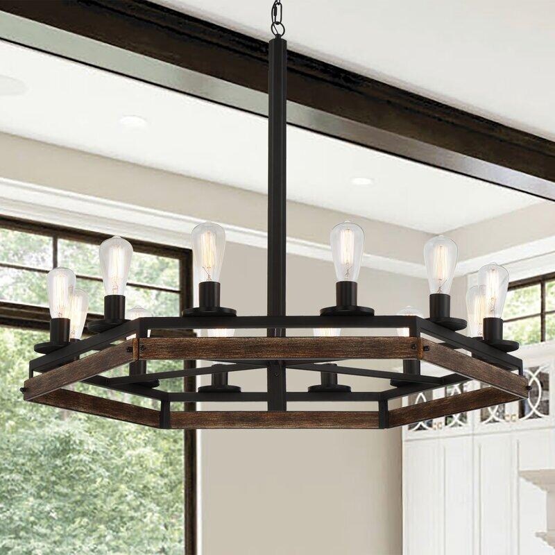 Acroma 12 Light 40In Modern Farmhouse Wagon Wheel Chandelier-UL