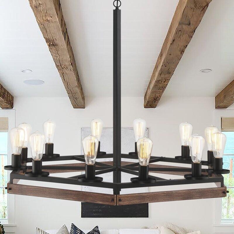 Acroma 12 Light 40In Modern Farmhouse Wagon Wheel Chandelier-UL